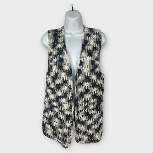 handmade 70s crochet knit gray and white sweater vest boho cottagecore Medium - Picture 1 of 5